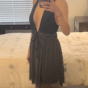 Black Party Dress Lined Deep V-Neck Halter XS Pretty Sexy